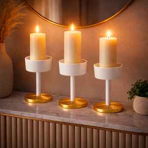 Portavelas Clásico Lumi Regal Ivory Pillar con Detalles en Oro, Whitecrest Gold, Modelo Versailles - Product Image 3