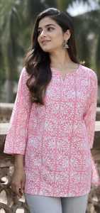 Wholesale <b>Indian</b> Hand Block Printed Pink Cotton Tank <b>Tops</b> Casual Summer Animal Vintage Quick Dry Eco-Friendly Breathable Women - Product Image 5