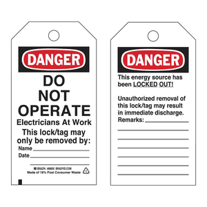 ป้ายเตือนอันตราย Brady Lockout/Tagout - ห้ามใช้งาน ความปลอดภัยในการบำรุงรักษาไฟฟ้า - Product Image 1