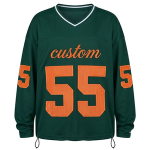 Ropa Deportiva Personalizada, Jersey de Fútbol Americano Verde, Malla de Poliéster, Manga Larga, Cuello en V, Deportivo, Transpirable, Nombre y Número Personalizados - Product Image 1