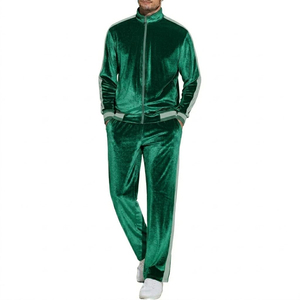 Ensemble de survêtement en velours marron pour homme, 2 pièces, fermeture éclair intégrale, couleur unie, décontracté, avec poches latérales, coupe classique, pour l'automne - Product Image 5