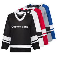 Jersey Tim Hoki yang Dapat Disesuaikan, Kerah V, Cetak Digital, Bahan Bernapas 100% Poliester, Jersey Hoki Unisex Dewasa