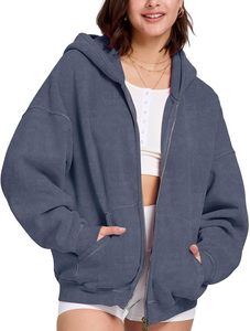 Sudadera con capucha y cremallera completa para mujer, estilo oversize, lavado ácido, peso pesado 380 GSM, 100% algodón, chaquetas de moda para otoño, ropa de invierno - Product Image 2