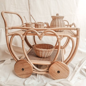 Carrito de juguete de ratán hecho a mano de primera calidad para niños, hermoso carrito de té con ruedas, carrito para servir bebidas. - Product Image 2