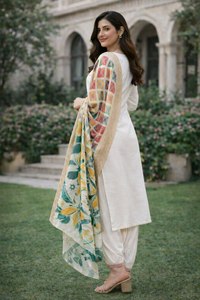 Commandez un ensemble Kurta / Kurti de style estival confortable, dernier design, en tissu 100% coton pur, coupe droite, bordure fantaisie, à prix de gros. - Product Image 2