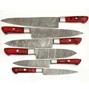 Juego de Cuchillos de Chef Profesionales de Acero de Damasco Hechos a Mano por Ahmad Fabric, 6 Piezas, Mango de Resina, Funda de Cuero, Diseño Moderno, Personalizable - Product Image 4