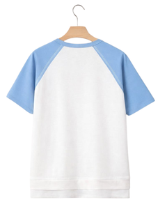 Women White Sky Blue Raglan Sleeve Henley T Shirt Cotton Blend Short Sleeve Casual Summer <b>Top</b> Comfortable Lightweight Wear - Product Image 4