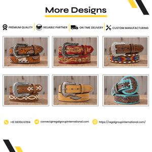 Wholesale Vintage Western Leather <b>Belt</b> for Men Women Dark Brown Cowboy <b>Belt</b> with Hand Tooled Feather Design <b>Silver</b> <b>Buckle</b> - Product Image 5