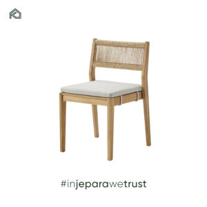 Silla de Comedor Moderna Rústica para Exteriores, Madera de Teca con Respaldo de Cuerda, Cojín Impermeable, Apilable, para Hotel, Sala de Estar, Parque - Product Image 1
