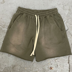 Men's Olive Green Cotton Drawstring Shorts Casual Solid Color <b>Elastic</b> Waist With Pockets Breathable Woven Fabric - Product Image 4