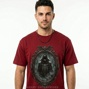 Camiseta Negra para Hombre con Estampado Gráfico de Eclipse Solar y Cementerio, Estilo Dark Fantasy, Algodón Pesado, Ropa Urbana, Fabricante Mayorista - Product Image 2