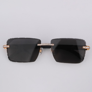 Luxurious Rectangle Sunglasses Full Rim <b>Black</b> <b>Frame</b> Rose <b>Gold</b> Accents UV400 Protection Adult Unisex - Product Image 1
