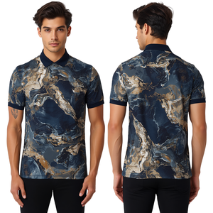 T-shirt décontracté pour homme en polyester tricoté à imprimé marbré, respirant, service OEM, collection de mode moderne et luxueuse - Product Image 2