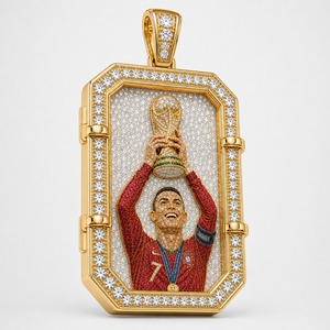 Luxury 18K Gold Lab Grown Diamond Football Trophy Pendant Custom No. 7 Sports Jewelry Wholesale - Product Image 6