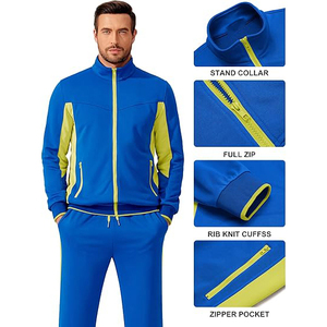 Chándal Unisex Azul y Amarillo Sólido Personalizado, Manga Larga, Cierre de Cremallera, Cuello Alto, Deportivo, Peso Medio, Poliéster y Algodón, Invierno, Adultos - Product Image 3