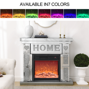 W 46\" X D 12.6\" X H 41\" Acrylic Diamond <b>Mirror</b> Fireplace Cabinet <b>TV</b> Electric Fireplace Cabinet - Product Image 4