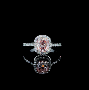 Cushion Cut Pink Diamond Halo Engagement <b>Ring</b> with Pave <b>Band</b> - Product Image 3