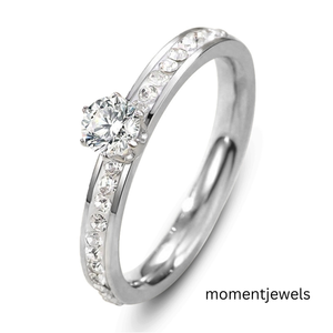 Stainless Steel Zircon Engagement <b>Ring</b> Solitaire Wedding Band Claw Setting <b>Women</b> Party Jewelry - Product Image 1