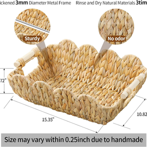 Water Hyacinth Scalloped Storage <b>Basket</b> <b>Wooden</b> Handle Handmade Eco-Friendly Multifunction Home Decor KV NATURAL HOME Wholesale - Product Image 2
