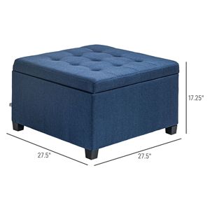 Round Blue Button Tufted <b>Storage</b> Ottoman <b>Stool</b> Flip Top Bench for Living Room Entryway Bedroom - Product Image 3