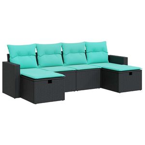 Ensemble de canapés de jardin en rotin PE noir et bleu avec structure en acier thermolaqué – Collection de mobilier d'extérieur élégante - Product Image 2