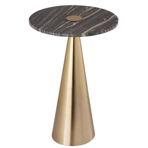 โต๊ะข้างเตียงสำหรับห้องนั่งเล่นและห้องนอน ชุด 2 ตัว โครงโลหะชุบทอง ท็อปหินอ่อนสีขาว รูปทรงกลม - Product Image 6