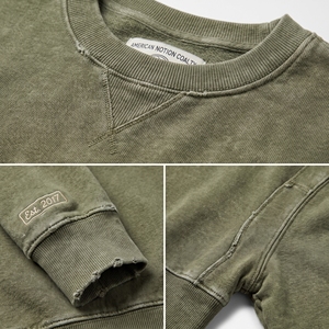 Custom Acid Wash Crewneck Fleece Sweatshirt 100% Cotton Heavyweight Vintage Washed Embroidered Regular Fit Men's OEM ODM - Product Image 3