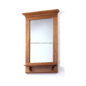 Espejo de pared con marco de madera con acabado de pulido de madera natural forma rectangular con estante pequeño para la decoración del hogar y la sala de estar - Product Image 1