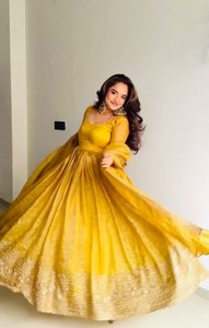Robe Anarkali jaune moutarde pour femmes, robe ethnique à manches longues pour les occasions spéciales, robe de fête, robe de mariage, robe maxi traditionnelle indienne - Product Image 2