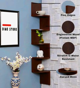 Estantes de Pared de Madera |   Estante de Pared para Esquina |   Estantes Esquineros Colgantes para Sala de Estar, Estante Flotante de Pared de 5 Niveles para el Hogar - Product Image 2