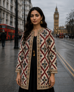 Women's Winter <b>Jacket</b> with Hand Embroidered Suzani Design <b>White</b> Fabric Bridesmaid Gift or Women's Clothing OEM ODM Bulk Sale - Product Image 1