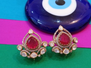 Classic 22k Gold Plated <b>Stud</b> <b>Earrings</b> With Red <b>Crystal</b> Rhinestone Water Drop Shape For Women Wedding Jewelry women <b>stud</b> <b>earrings</b> - Product Image 6