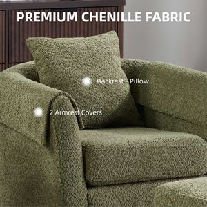 Fauteuil d'appoint moderne en chenille avec repose-pieds, fauteuil pivotant pour salon, coussin de dossier amovible, 2 housses d'accoudoirs - Product Image 3