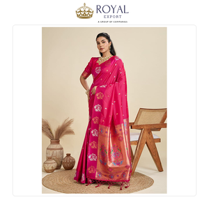 Sari de Seda Kanjivaram Paithani Tradicional de Diseño Clásico, con Bordado en Plata y Oro, Suministro de Fábrica - Product Image 5