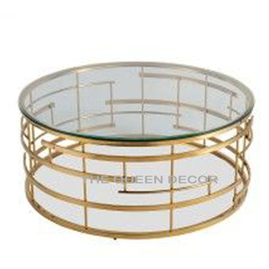 Mesa de centro de aluminio de alta calidad, forma redonda, acabado latón antiguo, para el hogar. - Product Image 5