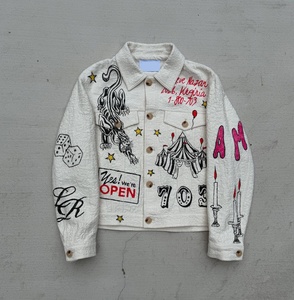 Custom Mens <b>Canvas</b> Jacket High Quality Textured Cotton Fabric Screen Printed Graphic Artwork <b>Back</b> Script Embroidery Of - Product Image 1