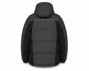 Custom Color Block Casual Puffer <b>Jacket</b> Outdoor Winter Windproof Breathable Zipper Pockets PVC Patch Service Smooth Polyester - Product Image 3