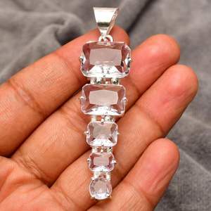 Colgante de plata de ley con topacio blanco hecho a mano, piedra natural transparente, joyería, collar para mujer, regalo para ella - Product Image 5