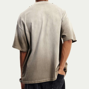 T-shirt en coton tricoté décontracté à manches courtes et col rond pour homme, couleur unie violette, taille oversize - Product Image 3