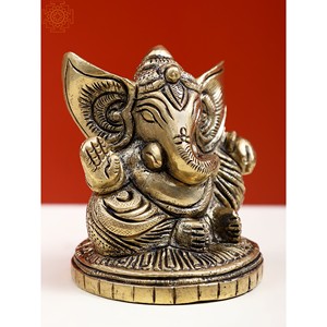 รูปปั้นพระพิฆเนศทองเหลืองขนาด2นิ้วทำด้วยมือผลิตในอินเดีย - Product Image 3