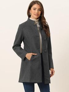Abrigo Largo para Mujer, 100% Poliéster, Cuello Alto, Doble Botonadura, Color Sólido, Ropa de Invierno Ecológica y Ligera - Product Image 2