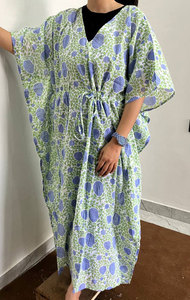 Vestido Kaftan de Algodón Suave y Transpirable para Mujer con Elegantes Estampados Florales Étnicos - Product Image 2