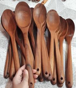 Louche de cuisine en bois de teck, faite à la main, légère, sans revêtement, sans huile de coco, sans danger pour les aliments, non toxique, écologique, durable, thaïlandaise - Product Image 1