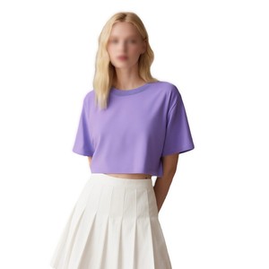 Camiseta Corta de Verano para Mujer, 100% Algodón, Tejido Transpirable, Sexy, con Logotipo Personalizado, Cuello Redondo, Corte Holgado - Product Image 5