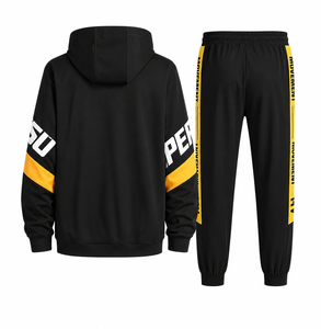 Ensemble de survêtement de maternité imprimé noir et jaune à capuche pour homme, manches longues, fermeture éclair, design sportif, en coton respirant, idéal pour l'automne - Product Image 2