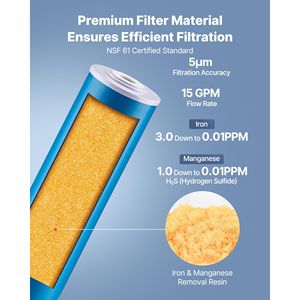 Cartuccia di Ricambio per Filtro Acqua Domestico 4.5'' X 20'', Materiale PP, Filtro a 3 Stadi per Riduzione di Ferro e Manganese per Camper - Product Image 3