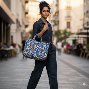 Sac fourre-tout en coton matelassé écologique, bleu indigo, couleur unie, résistant, réutilisable, sac à bandoulière pour le shopping et les voyages - Product Image 2