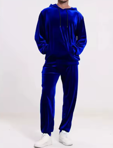 Men's Black Velvet <b>Hoodie</b> And Pants Tracksuit Full Sleeve Solid Color Casual Autumn Wear With Side Pockets Elastic Waist - Product Image 4