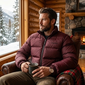 Men's <b>Burgundy</b> <b>Puffer</b> <b>Jacket</b> Stand Collar Zip Up Winter Coat Warm Casual Outdoor Streetwear Custom Private Label - Product Image 5