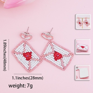 Pendientes de Moda al por Mayor, Elegantes y Lindos, con Forma de Sobre de Amor para el Día de San Valentín, Hechos a Mano con Cuentas, Fabricantes - Product Image 5